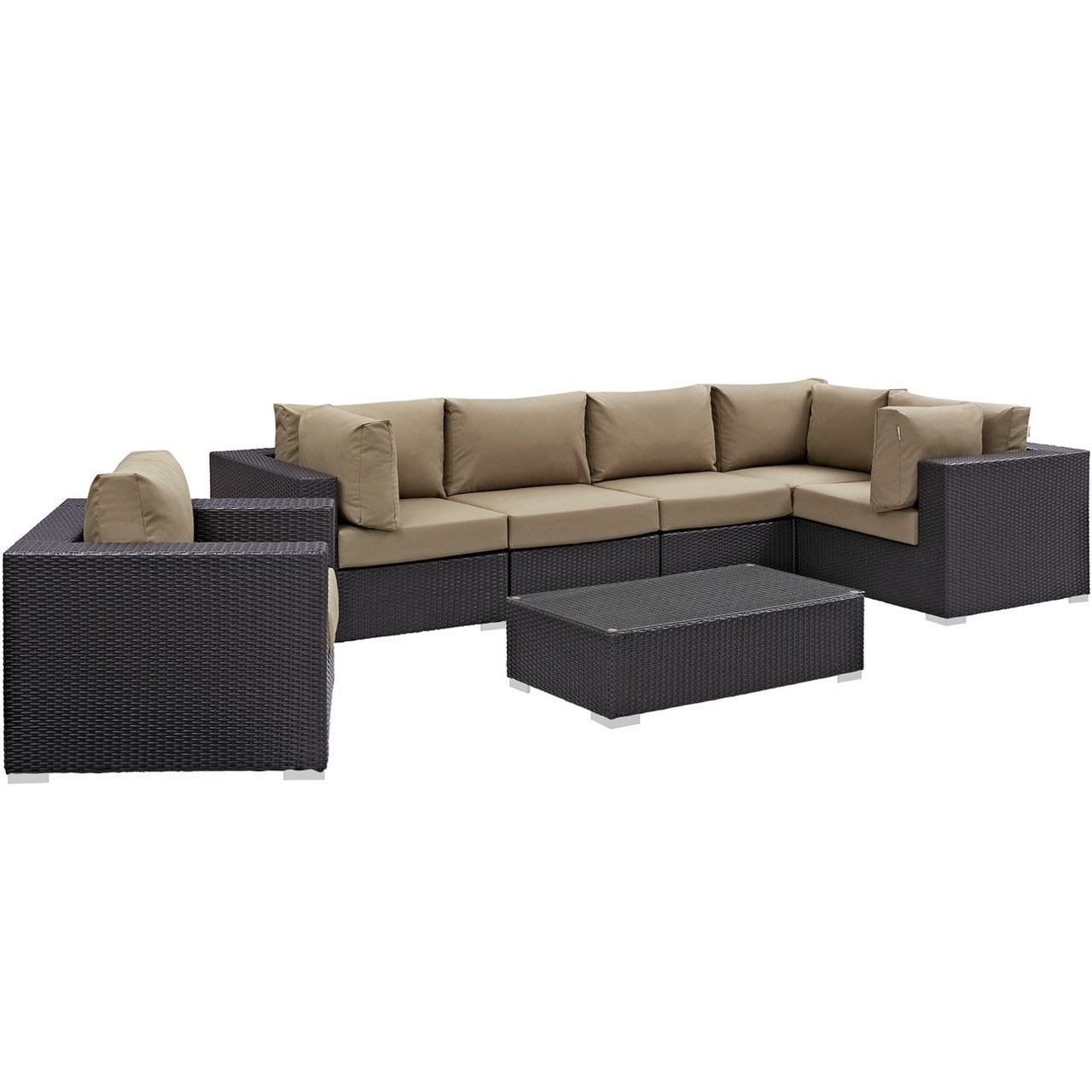 Convene Seven PCS Outdoor Patio Sectional Set, Brown, Rattan 10366
