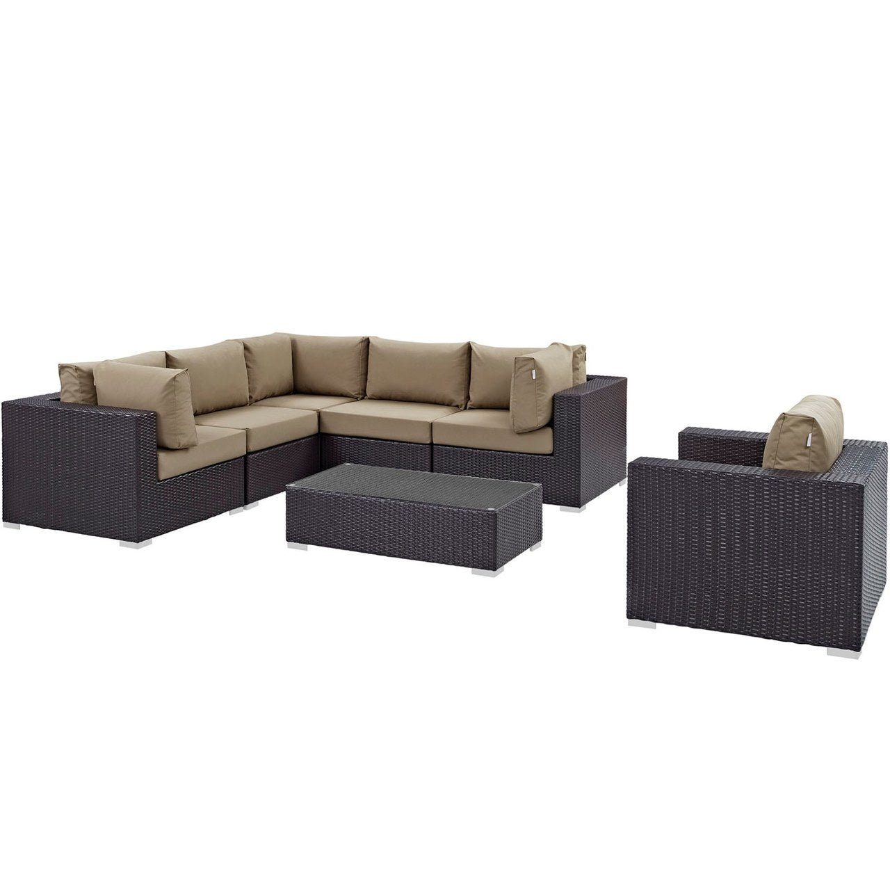Convene Seven PCS Outdoor Patio Sectional Set, Brown, Rattan 10366