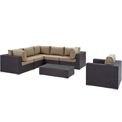 Convene Seven PCS Outdoor Patio Sectional Set, Brown, Rattan 10366