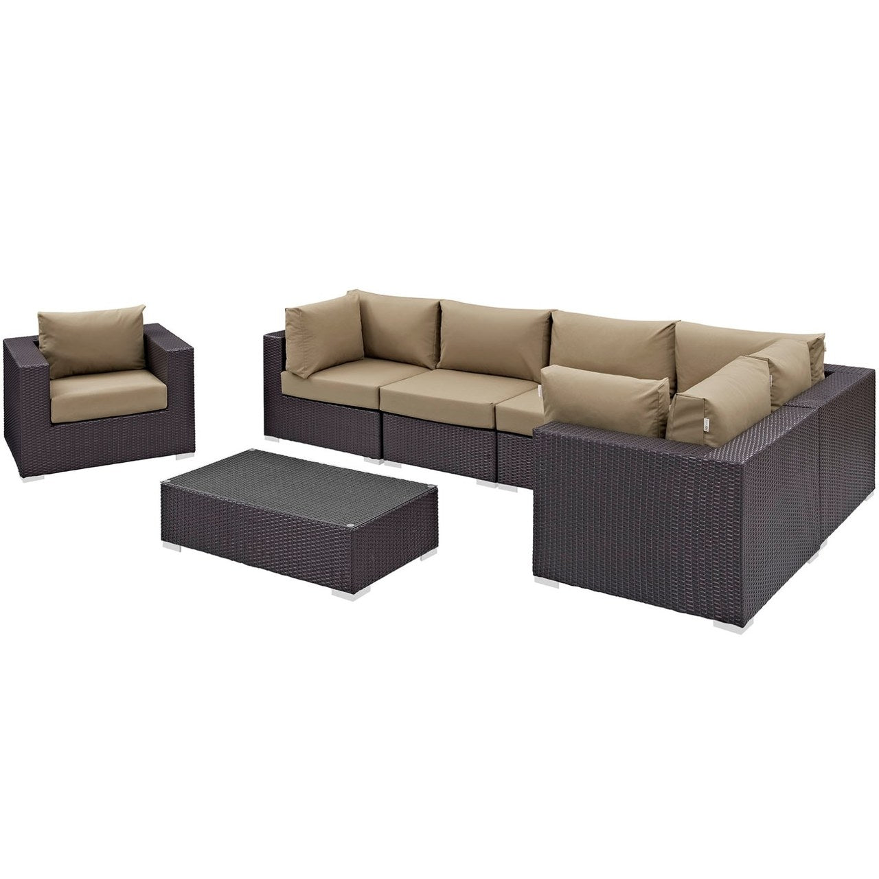 Convene Seven PCS Outdoor Patio Sectional Set, Brown, Rattan 10366