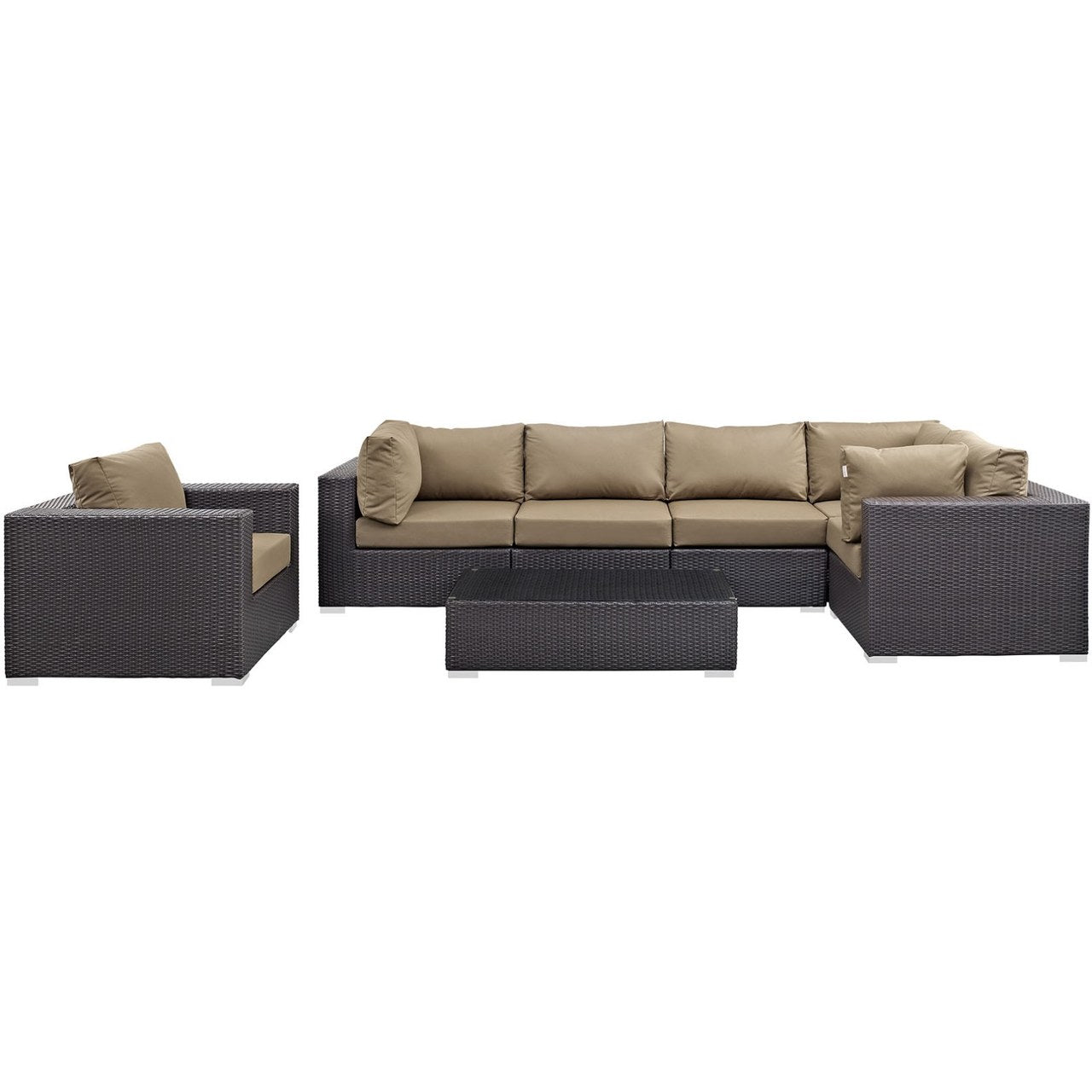 Convene Seven PCS Outdoor Patio Sectional Set, Brown, Rattan 10366