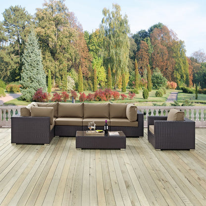 Convene Seven PCS Outdoor Patio Sectional Set, Brown, Rattan 10366