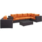 Convene Seven PCS Outdoor Patio Sectional Set, Orange, Rattan 10367