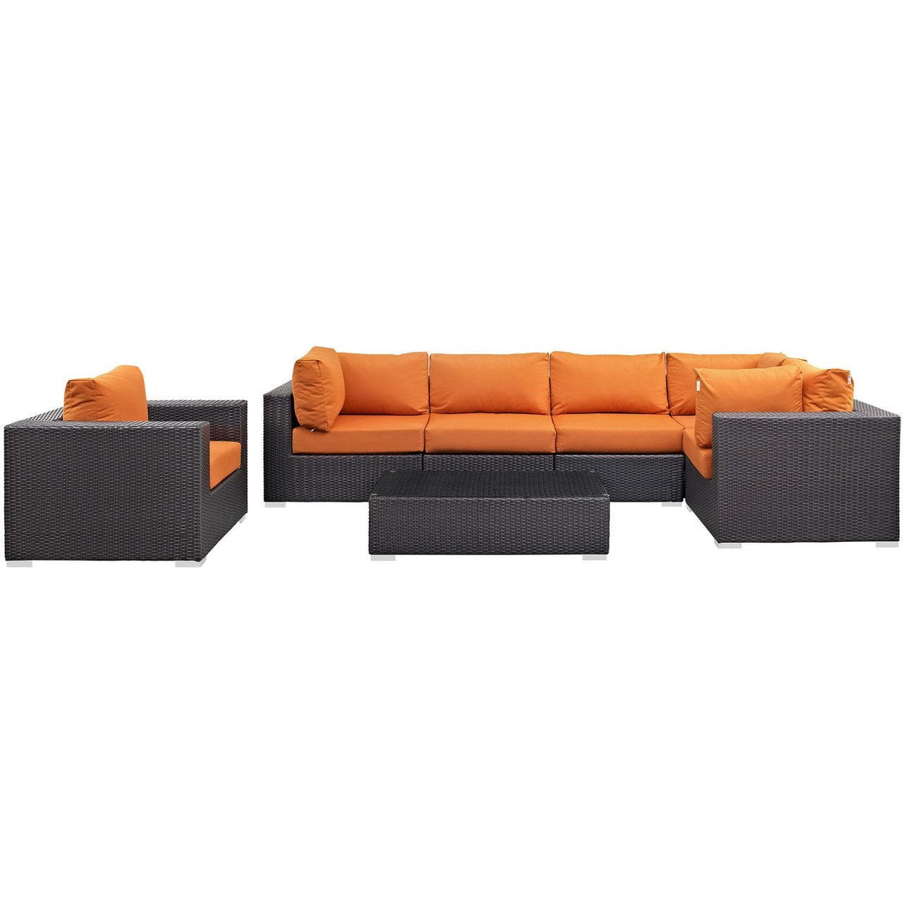 Convene Seven PCS Outdoor Patio Sectional Set, Orange, Rattan 10367