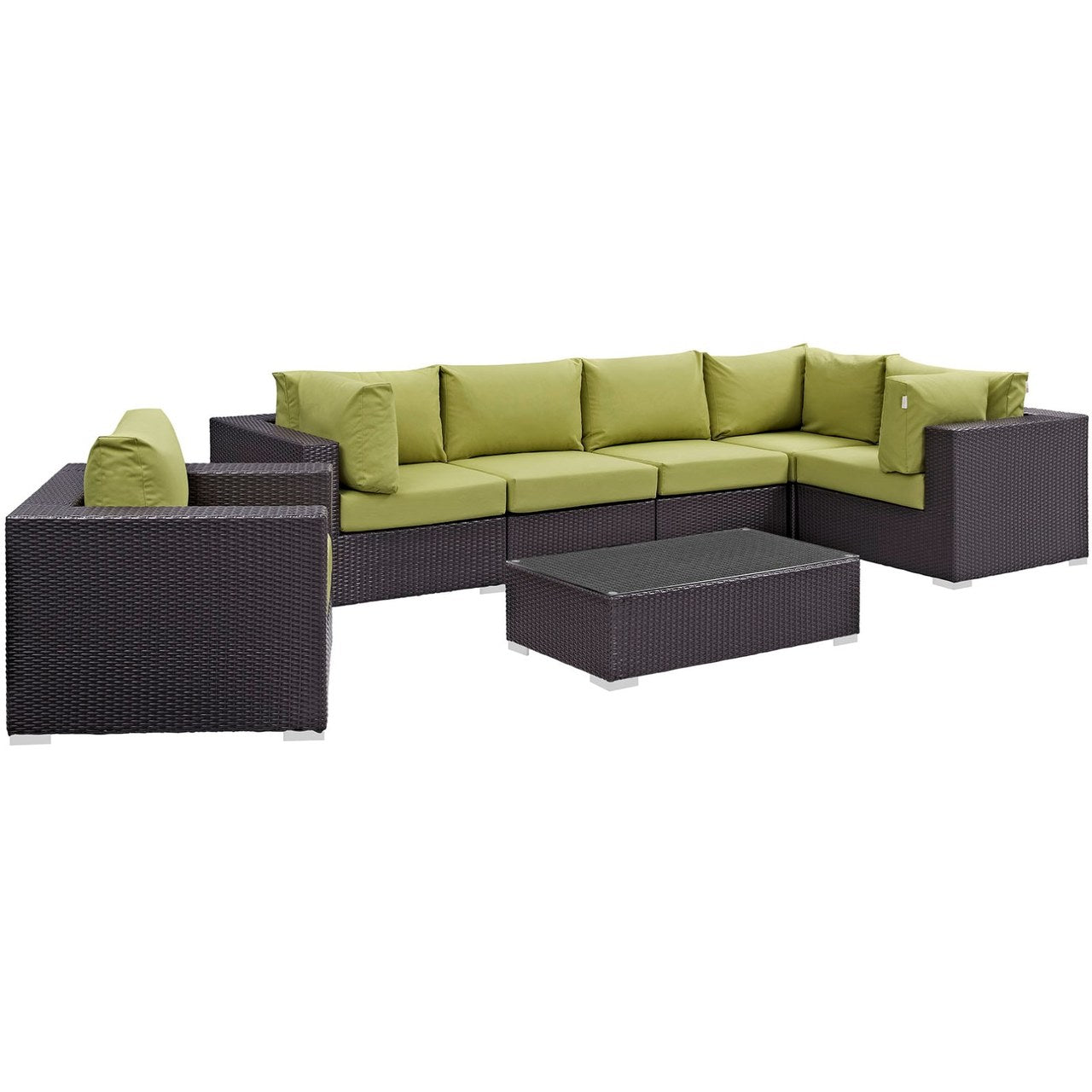 Convene Seven PCS Outdoor Patio Sectional Set, Green, Rattan 10368