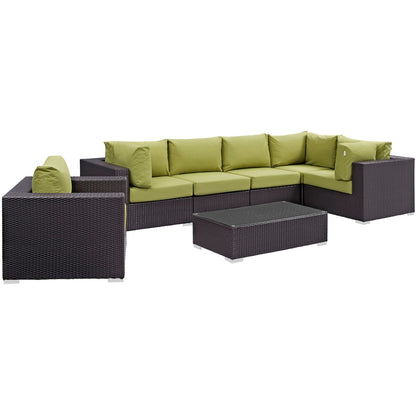 Convene Seven PCS Outdoor Patio Sectional Set, Green, Rattan 10368