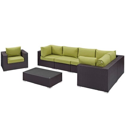 Convene Seven PCS Outdoor Patio Sectional Set, Green, Rattan 10368