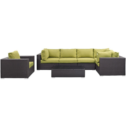 Convene Seven PCS Outdoor Patio Sectional Set, Green, Rattan 10368