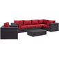 Convene Seven PCS Outdoor Patio Sectional Set, Red, Rattan 10369