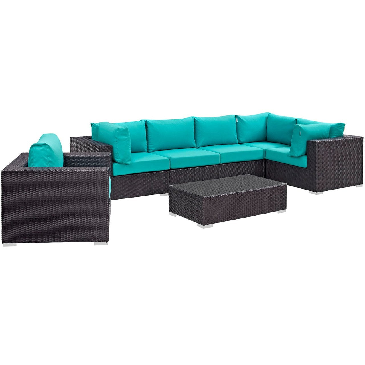 Convene Seven PCS Outdoor Patio Sectional Set, Blue, Rattan 10370
