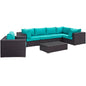 Convene Seven PCS Outdoor Patio Sectional Set, Blue, Rattan 10370