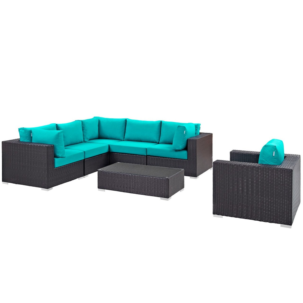 Convene Seven PCS Outdoor Patio Sectional Set, Blue, Rattan 10370