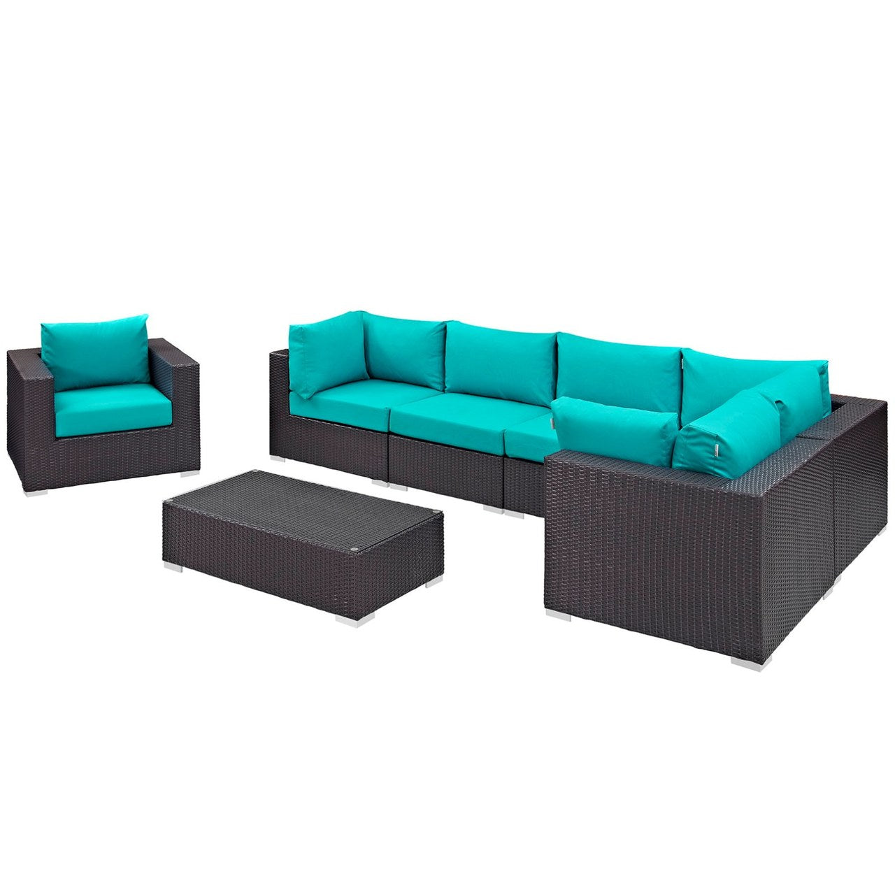 Convene Seven PCS Outdoor Patio Sectional Set, Blue, Rattan 10370