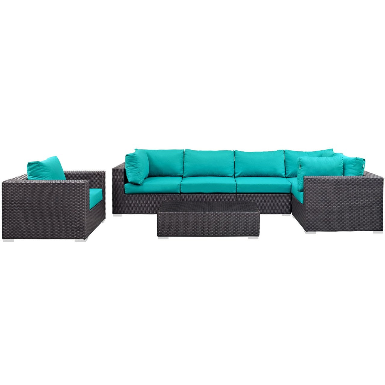Convene Seven PCS Outdoor Patio Sectional Set, Blue, Rattan 10370