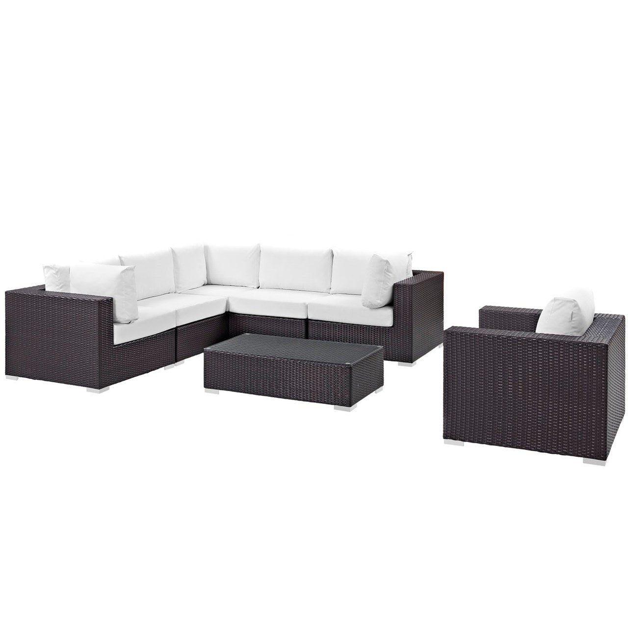 Convene Seven PCS Outdoor Patio Sectional Set, White, Rattan 10371