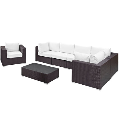 Convene Seven PCS Outdoor Patio Sectional Set, White, Rattan 10371