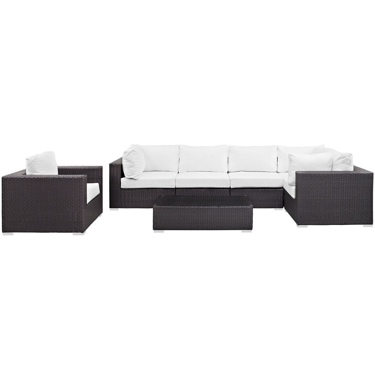 Convene Seven PCS Outdoor Patio Sectional Set, White, Rattan 10371