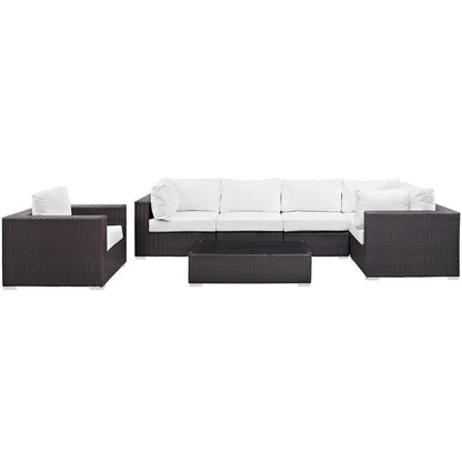 Convene Seven PCS Outdoor Patio Sectional Set, White, Rattan 10371
