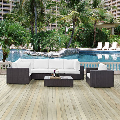 Convene Seven PCS Outdoor Patio Sectional Set, White, Rattan 10371