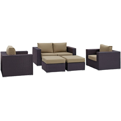 Convene Five PCS Outdoor Patio Sofa Set, Brown, Rattan 10373