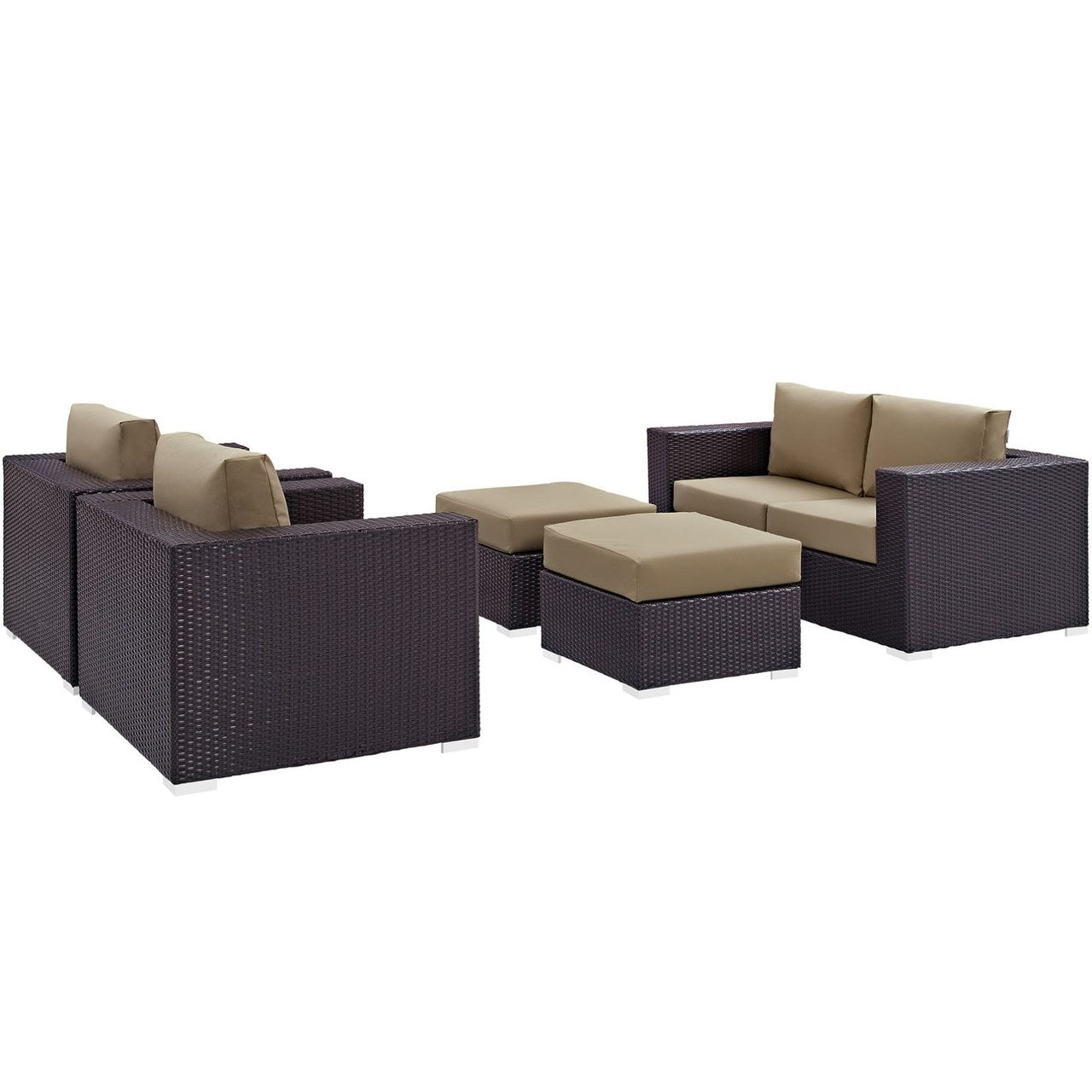 Convene Five PCS Outdoor Patio Sofa Set, Brown, Rattan 10373