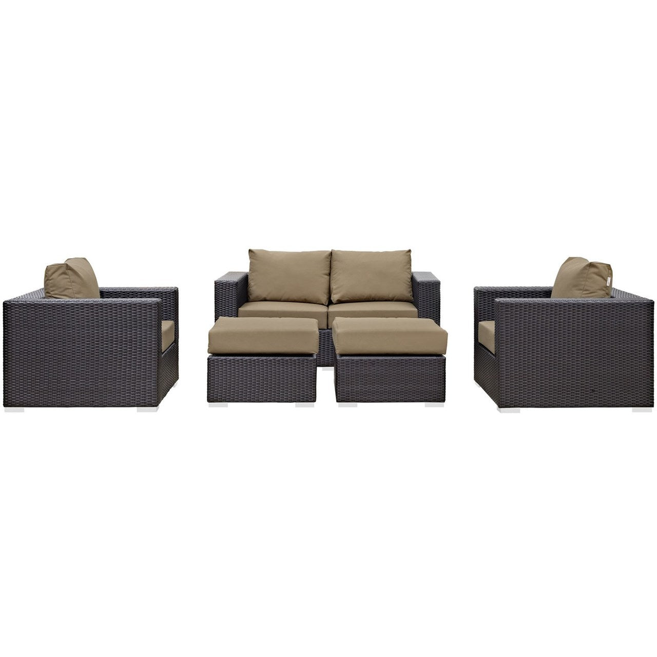 Convene Five PCS Outdoor Patio Sofa Set, Brown, Rattan 10373