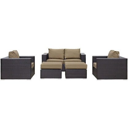 Convene Five PCS Outdoor Patio Sofa Set, Brown, Rattan 10373