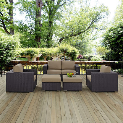 Convene Five PCS Outdoor Patio Sofa Set, Brown, Rattan 10373