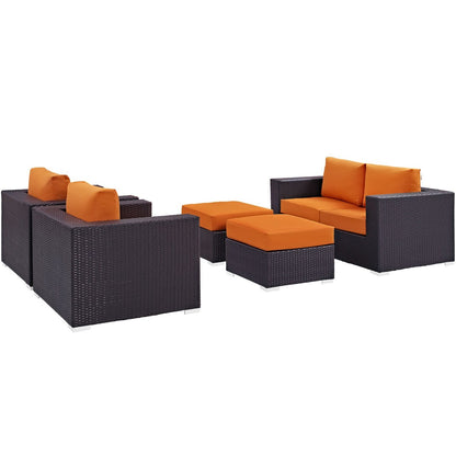 Convene Five PCS Outdoor Patio Sofa Set, Orange, Rattan 10374
