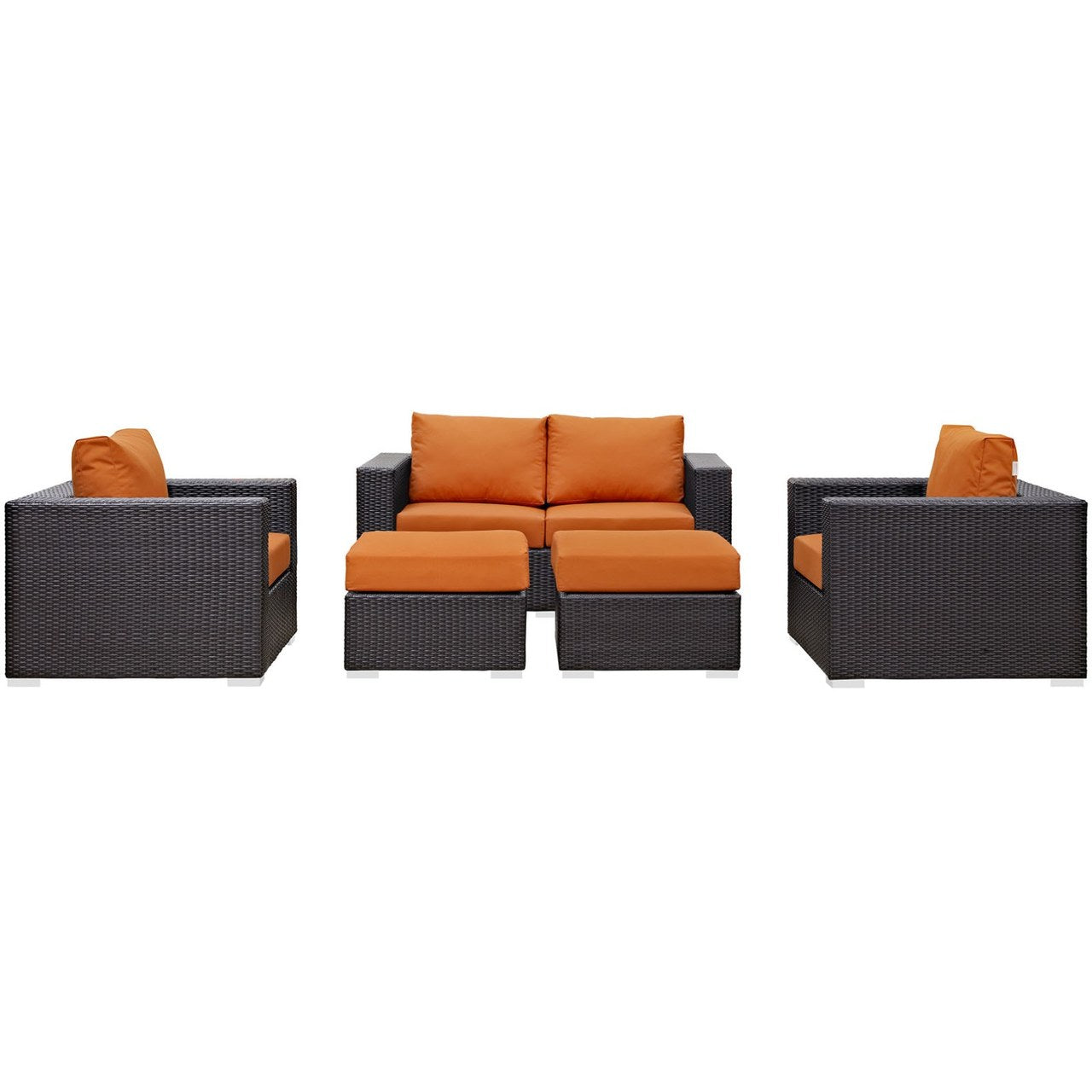 Convene Five PCS Outdoor Patio Sofa Set, Orange, Rattan 10374