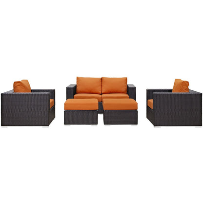 Convene Five PCS Outdoor Patio Sofa Set, Orange, Rattan 10374