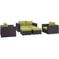 Convene Five PCS Outdoor Patio Sofa Set, Green, Rattan 10375