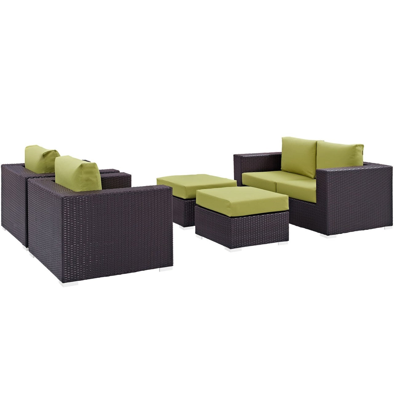 Convene Five PCS Outdoor Patio Sofa Set, Green, Rattan 10375