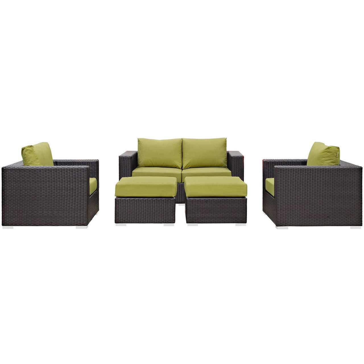 Convene Five PCS Outdoor Patio Sofa Set, Green, Rattan 10375