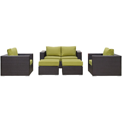 Convene Five PCS Outdoor Patio Sofa Set, Green, Rattan 10375