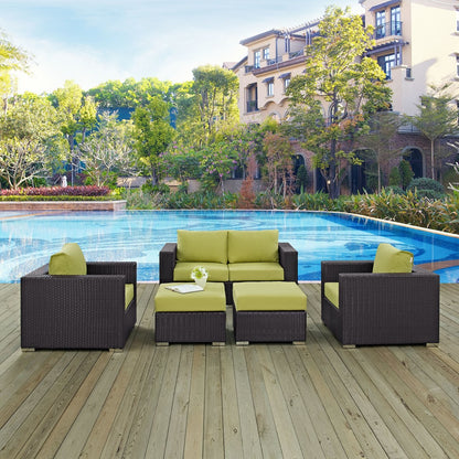 Convene Five PCS Outdoor Patio Sofa Set, Green, Rattan 10375