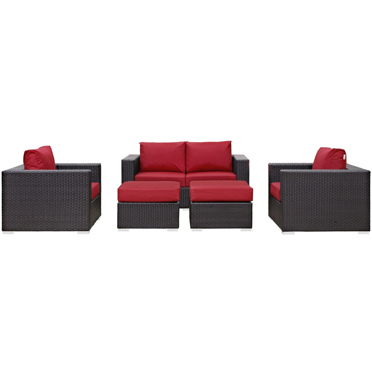 Convene Five PCS Outdoor Patio Sofa Set, Red, Rattan 10376