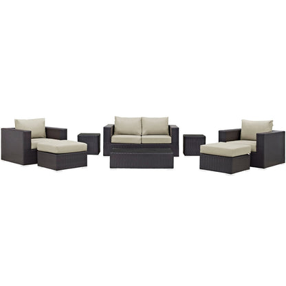 Convene Eight PCS Outdoor Patio Sofa Set, Beige, Rattan 10379