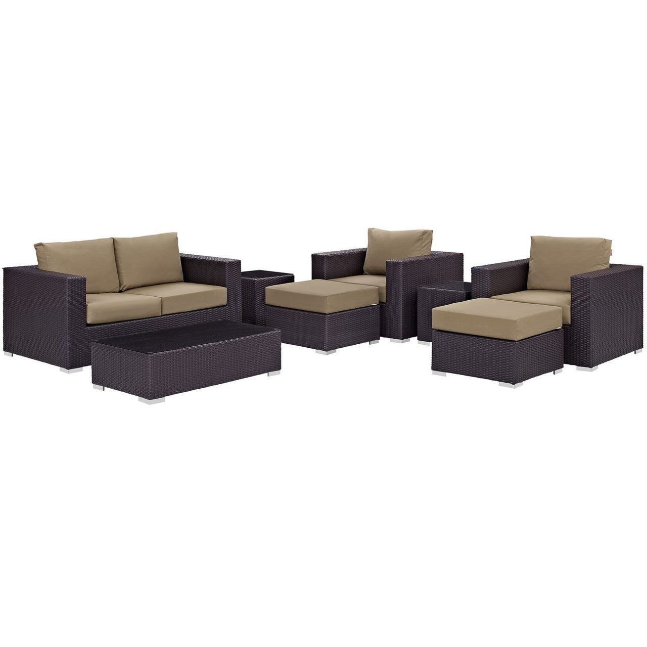 Convene Eight PCS Outdoor Patio Sofa Set, Brown, Rattan 10380