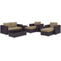 Convene Eight PCS Outdoor Patio Sofa Set, Brown, Rattan 10380