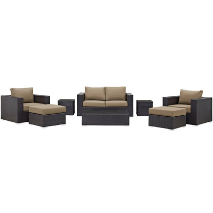 Convene Eight PCS Outdoor Patio Sofa Set, Brown, Rattan 10380