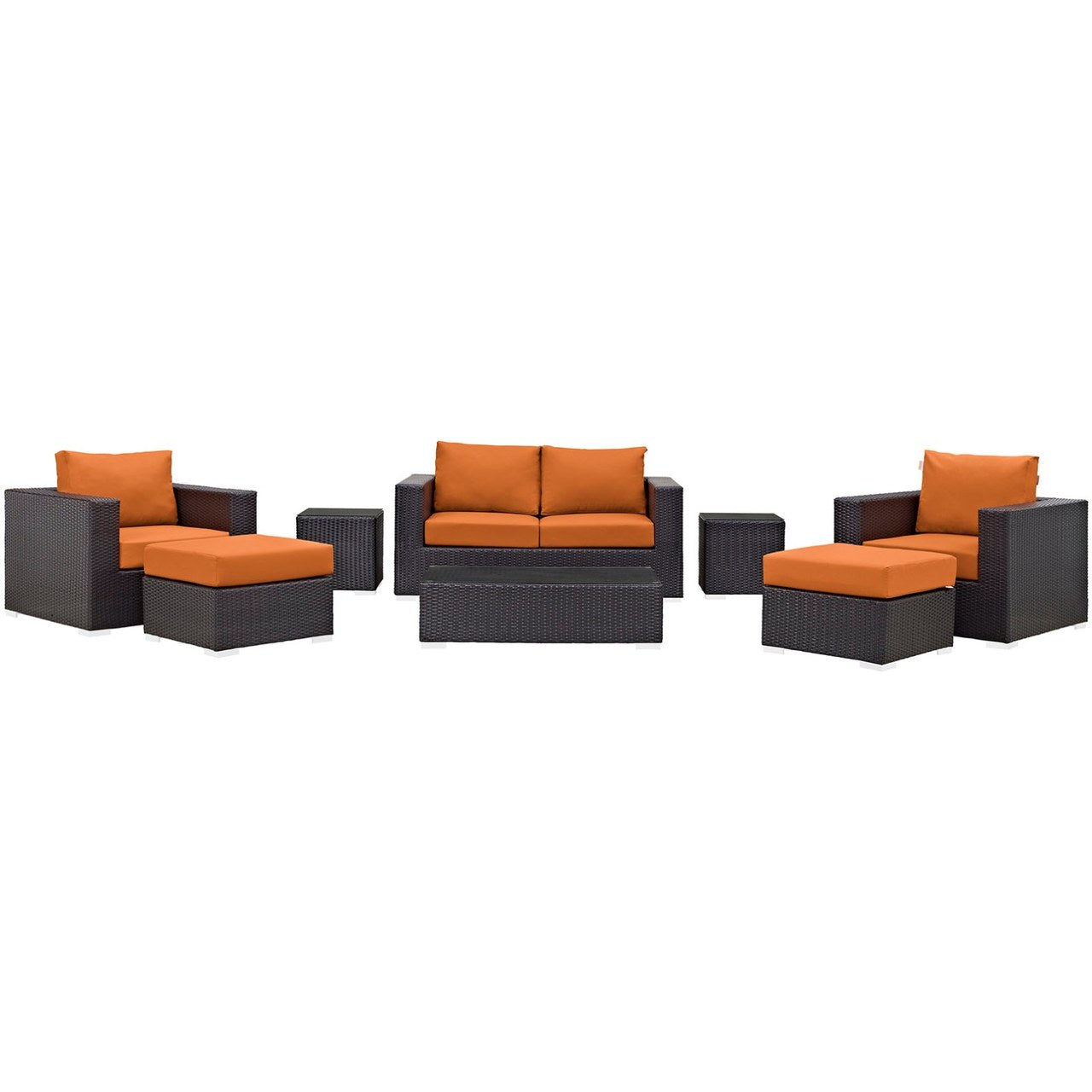 Convene Eight PCS Outdoor Patio Sofa Set, Orange, Rattan 10381