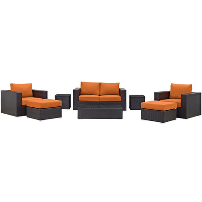 Convene Eight PCS Outdoor Patio Sofa Set, Orange, Rattan 10381