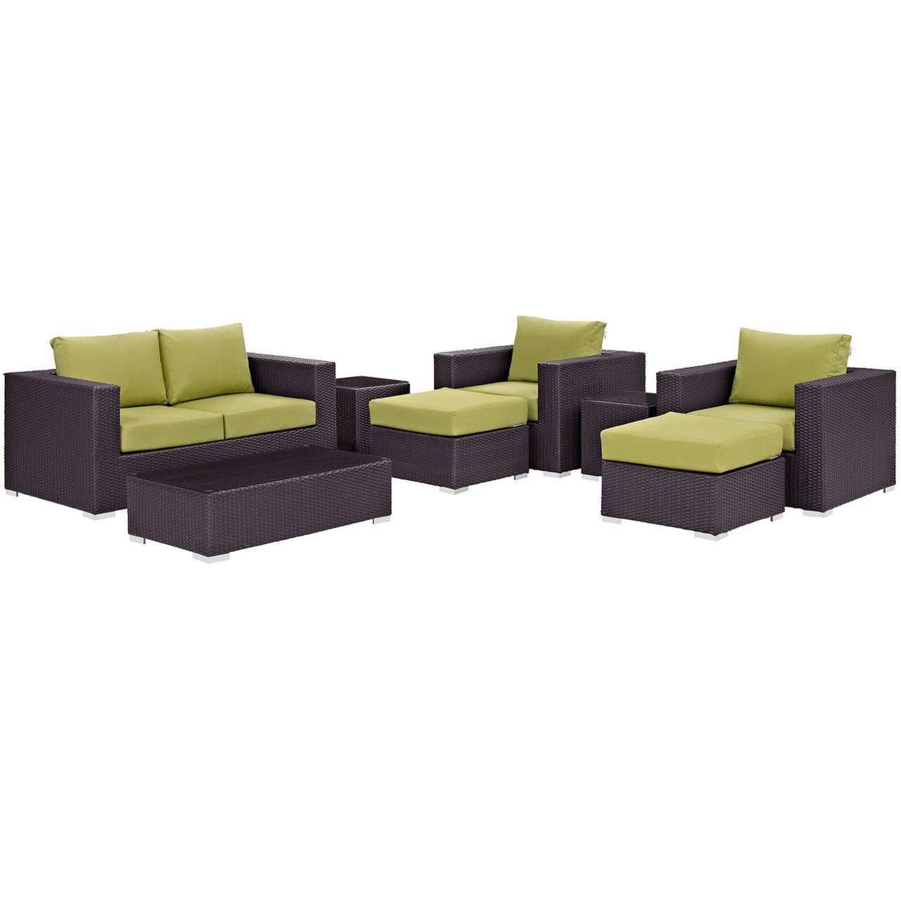 Convene Eight PCS Outdoor Patio Sofa Set, Green, Rattan 10382