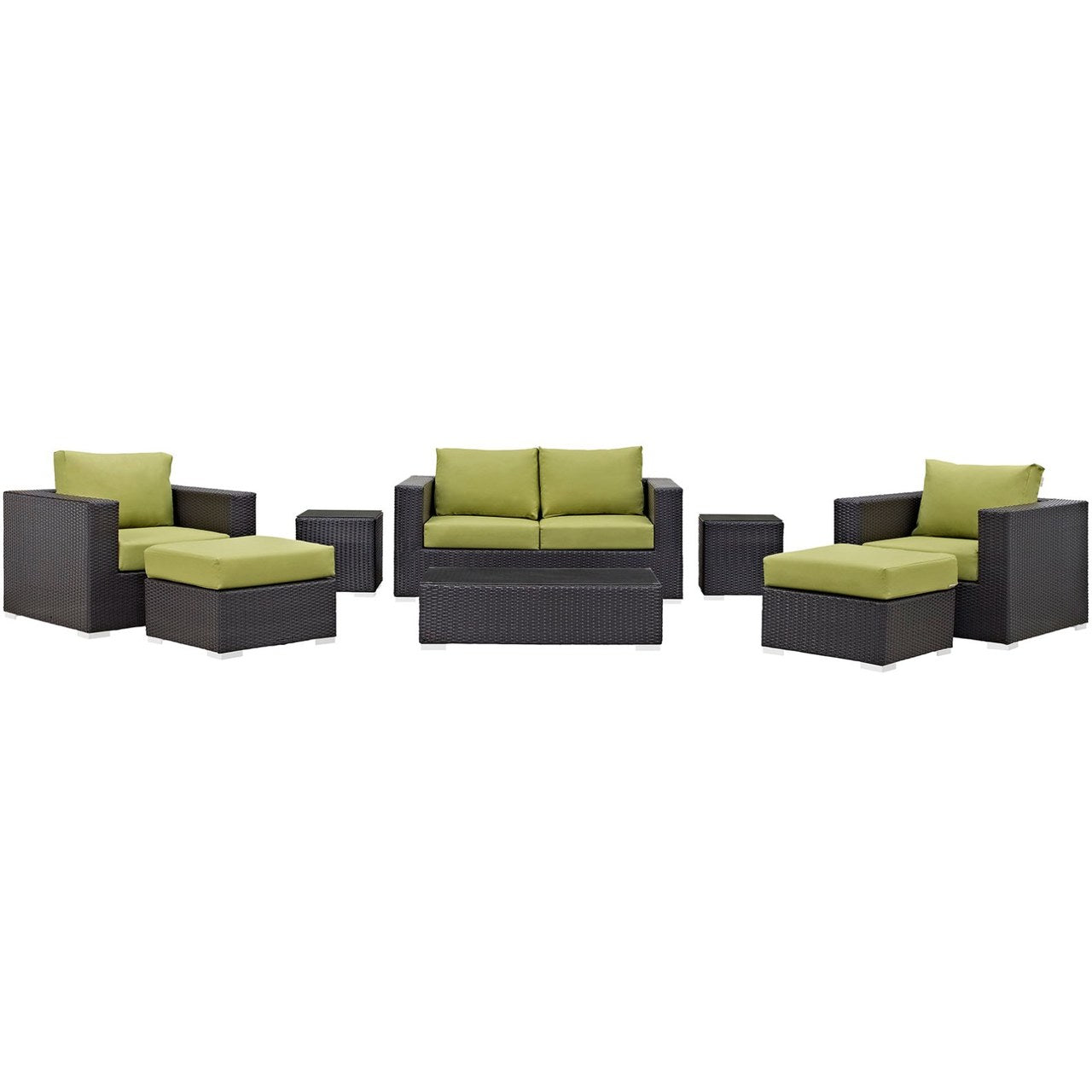Convene Eight PCS Outdoor Patio Sofa Set, Green, Rattan 10382