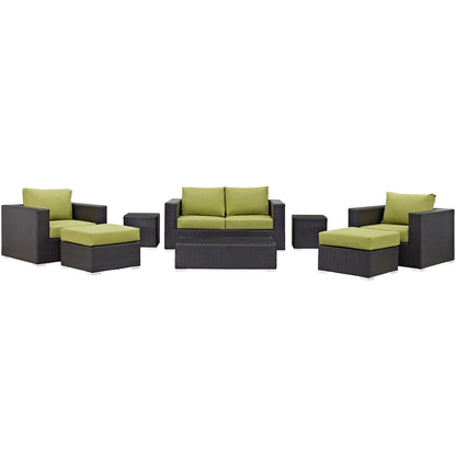 Convene Eight PCS Outdoor Patio Sofa Set, Green, Rattan 10382