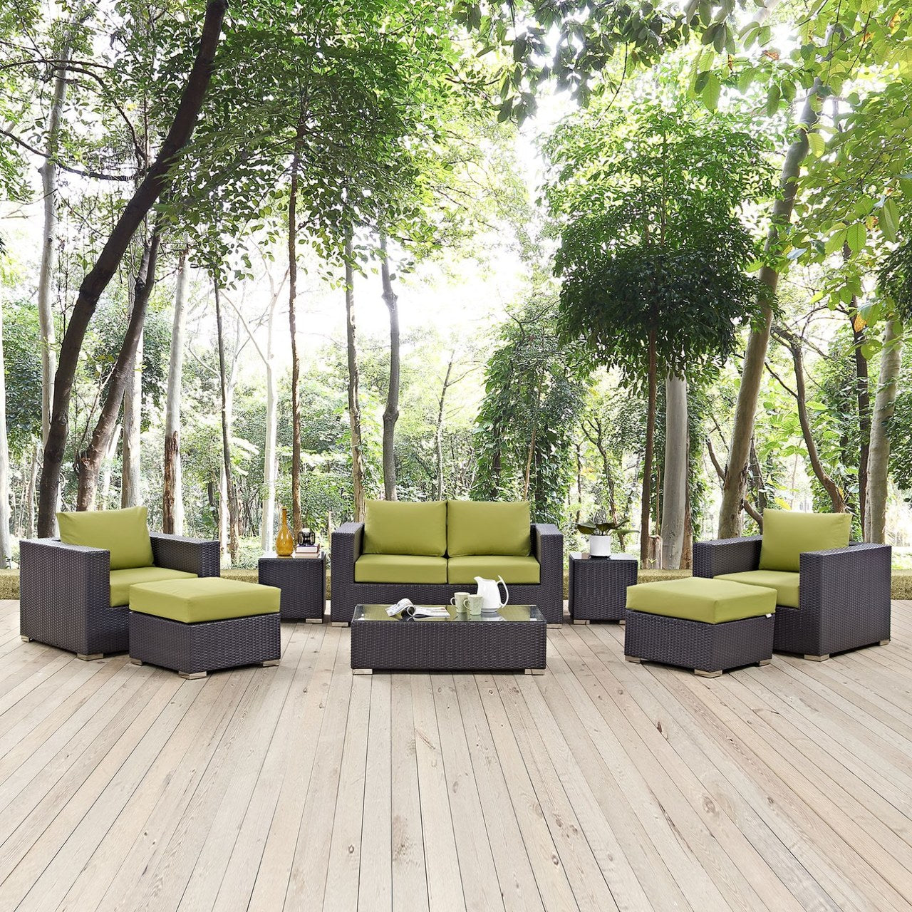 Convene Eight PCS Outdoor Patio Sofa Set, Green, Rattan 10382