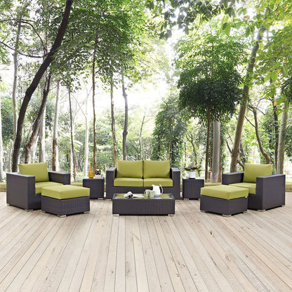 Convene Eight PCS Outdoor Patio Sofa Set, Green, Rattan 10382