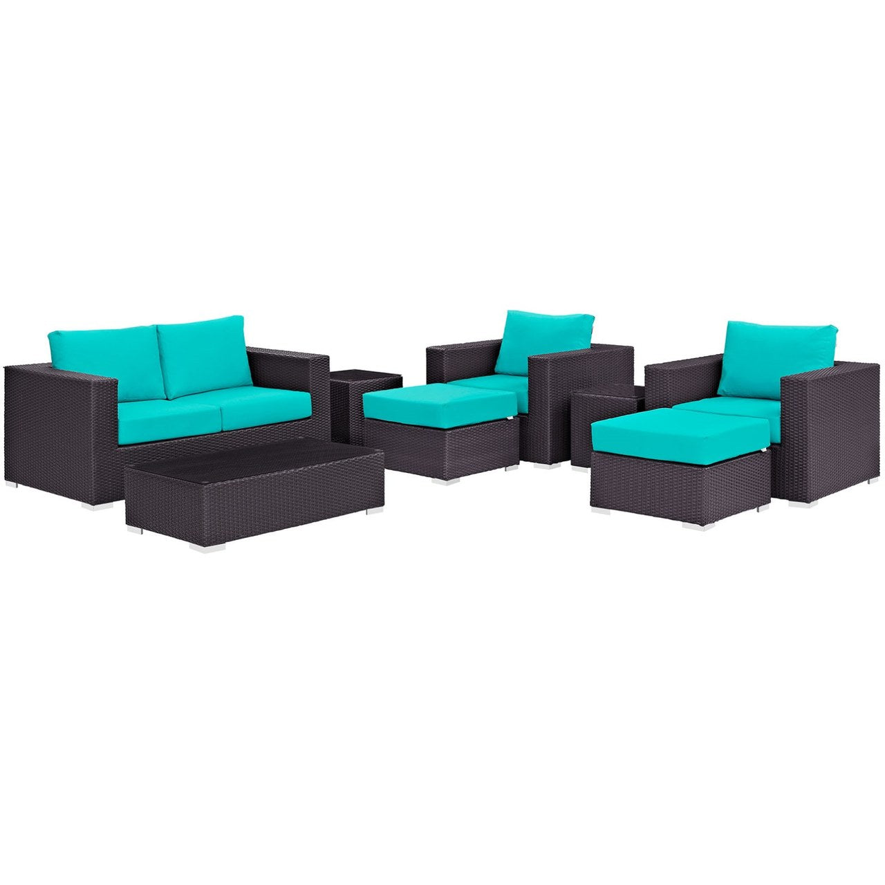 Convene Eight PCS Outdoor Patio Sofa Set, Blue, Rattan 10384
