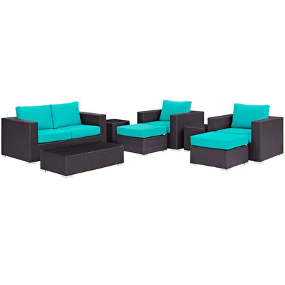 Convene Eight PCS Outdoor Patio Sofa Set, Blue, Rattan 10384